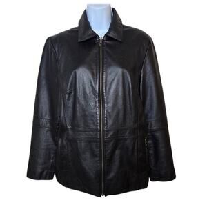 Wilsons Black Soft Leather Moto Jacket Zip Up Lined Pockets Coat Women's L